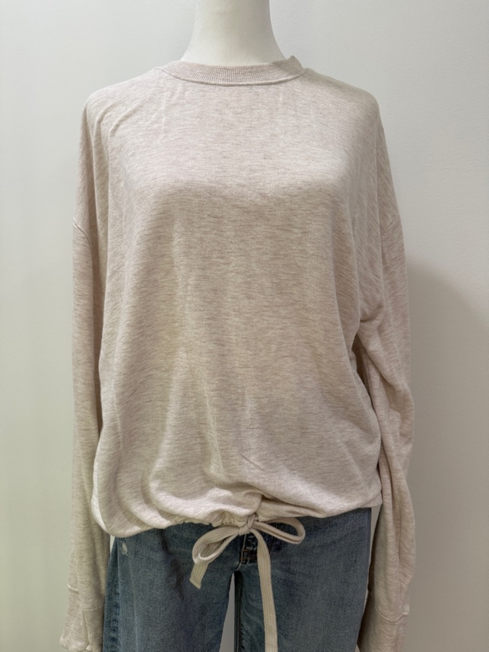Athleta Light Beige Long-Sleeve Drawstring Top